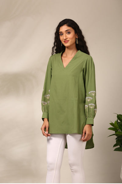 Green Malai Cotton Short Top - ASST0106