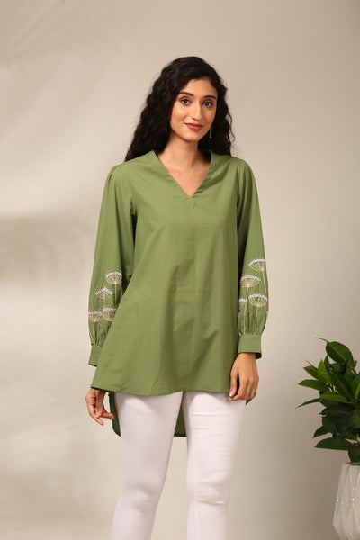 Green Malai Cotton Short Top - ASST0106