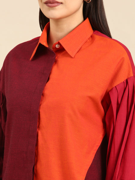 Orange/Burgandy Cotton Shirt - ASST076