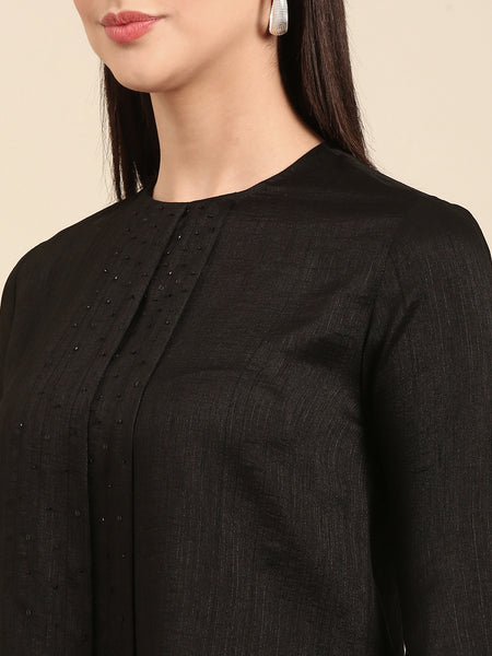 Black Slub Silk Top - ASST087