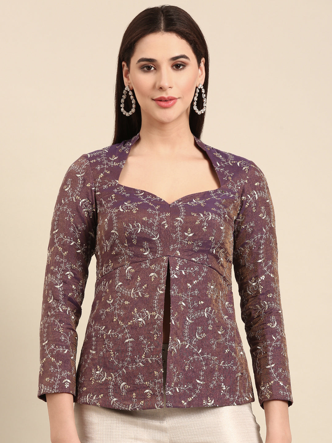 Purple Chanderi Top - ASST095