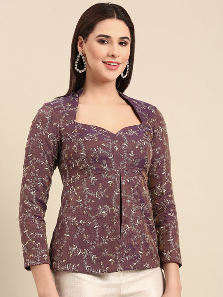 Purple Chanderi Top - ASST095