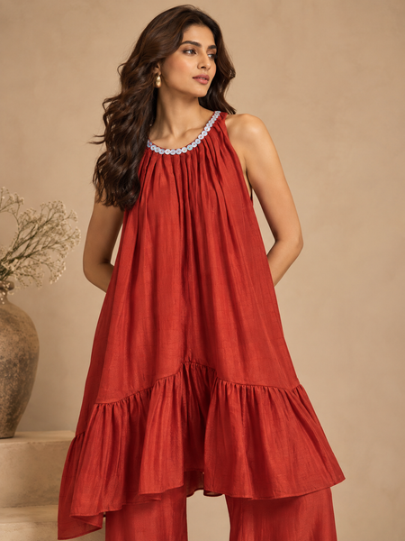 Rust Orange Bemberg Silk Top (The Terracotta Bloom) - ASST0121
