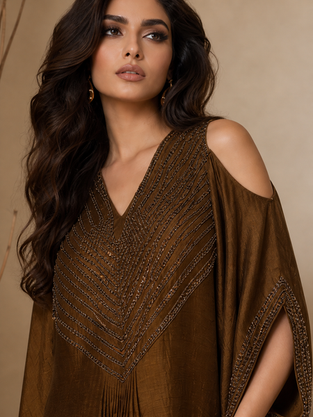 Rust Gold Bemberg Silk Dress (Toasted Amber Honey) - AS0761