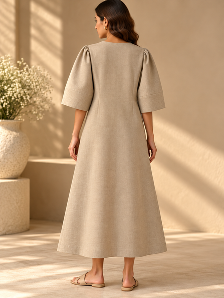 Beige Cotton/Silk Dress (The Scarlet Poppy Sand) - AS0768