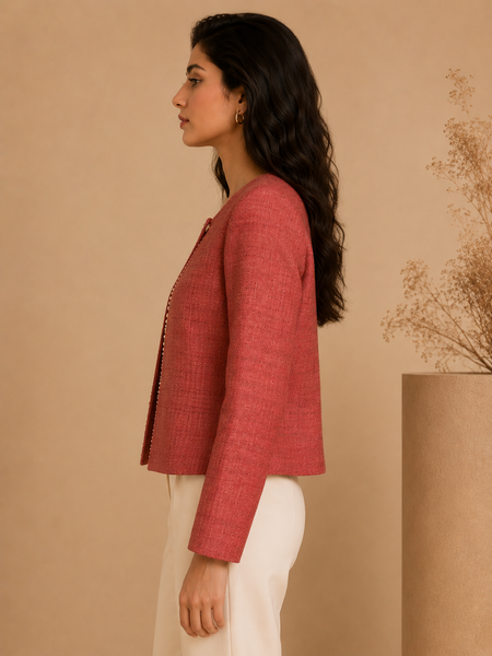 Pink Matka Jute Jacket (Rosewood Macaron)- ASJ074