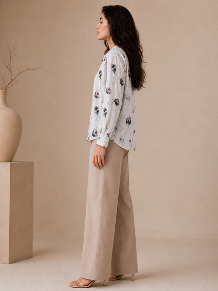 White & Black Linen Printed Top (Iced Peppercorn) - ASST0111