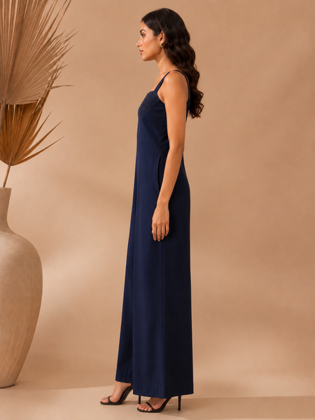 Midnight Blue Malai Cotton Jumpsuit (Midnight Blueberry Ganache) - ASJS026