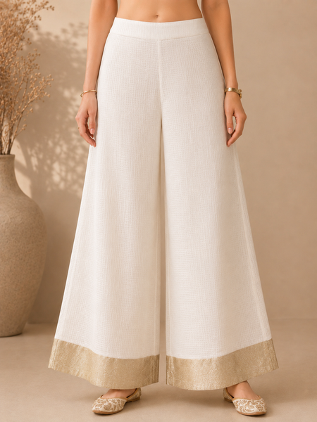 Cream & Gold Kota Cotton Palazzo (Clotted Cream & Honeyed Zari) - ASP078