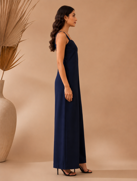 Midnight Blue Malai Cotton Jumpsuit (Midnight Blueberry Ganache) - ASJS026