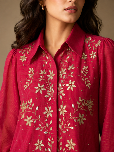 Fuschia Pink Kota Chanderi Dress (The Electric Rose) - AS0766