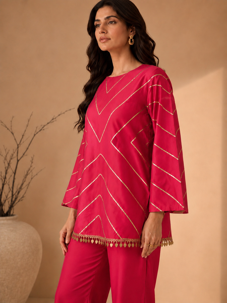 Fuchsia Pink Silk/Cotton Cord Set (Rose-Berry Coulis) - ASCRSET062