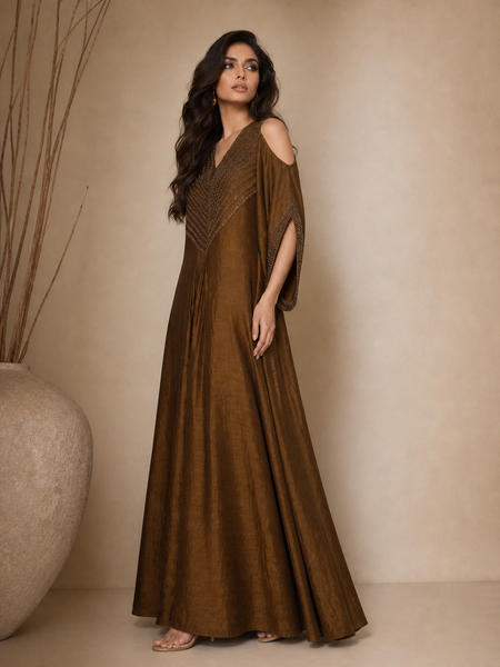 Rust Gold Bemberg Silk Dress (Toasted Amber Honey) - AS0761