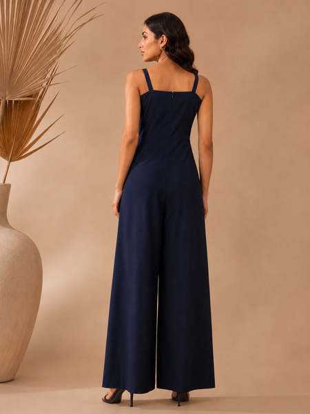 Midnight Blue Malai Cotton Jumpsuit (Midnight Blueberry Ganache) - ASJS026