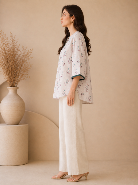 Baby Pink Printed Linen Top (Blush Lychee Meridian) - ASST0112