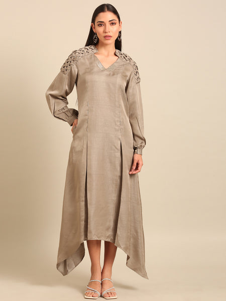 Dark Grey Bemberg Silk Dress (The Earl Grey & Pearl Ganache) - AS0743