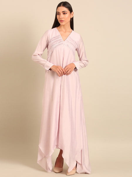 Lavender Roman Silk Dress (Frosted Lilac Meridian) - AS0747