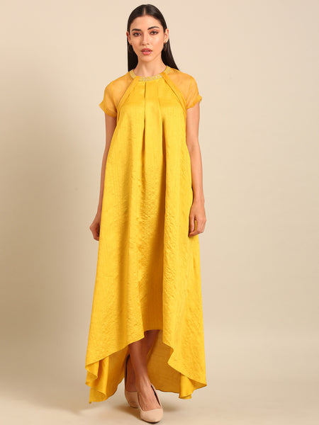 Yellow Bemberg Silk/Organza Dress (Lemon-Zest & Honeyed-Organza) - AS0751