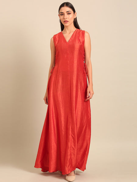 Rust Orange Bemberg Silk Maxi Dress (The Roasted Amber) - AS0755