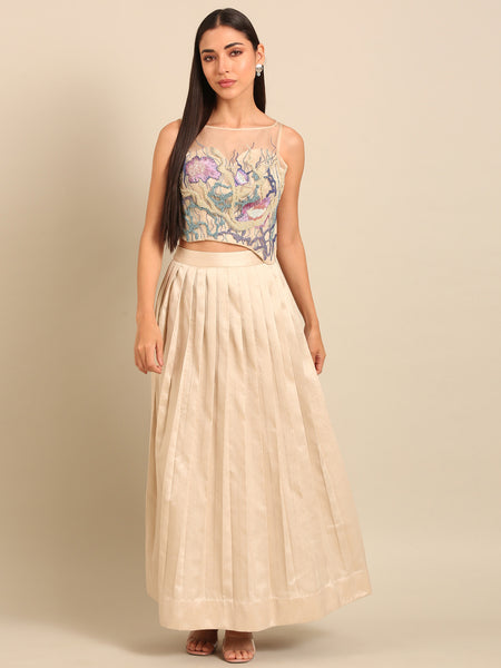 Beige Bemberg Silk Lehenga Set - ASLHSET013