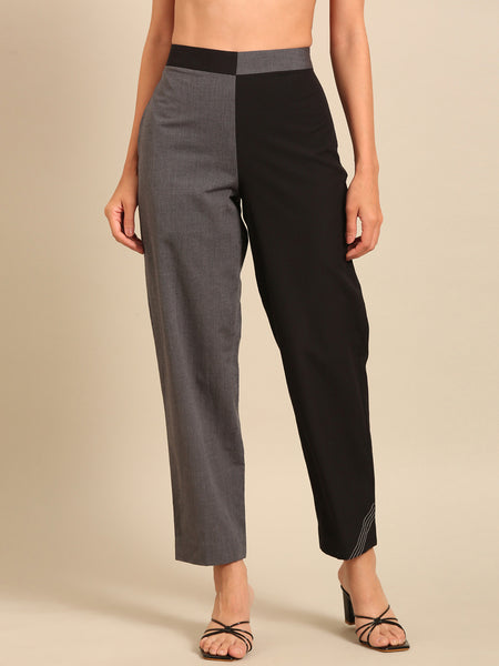 Black & Grey Malai Cotton Pants (The Monochrome Dual-Tone) - ASP076