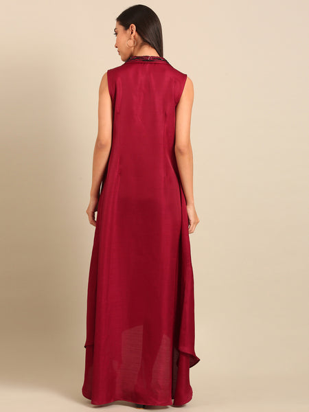 Wine Bemberg Silk embroidered dress (Blackened Plum Glaze) - AS0730