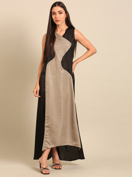 Black & Grey Bemberg Silk Dress (Black Sesame & Earl Grey Ganache) - AS0742