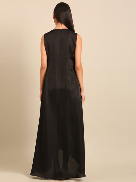 Black & Grey Bemberg Silk Dress (Black Sesame & Earl Grey Ganache) - AS0742