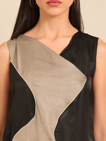 Black & Grey Bemberg Silk Dress (Black Sesame & Earl Grey Ganache) - AS0742