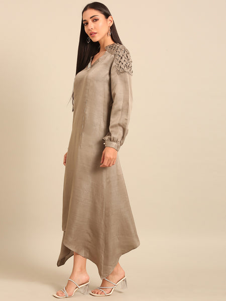 Dark Grey Bemberg Silk Dress (The Earl Grey & Pearl Ganache) - AS0743