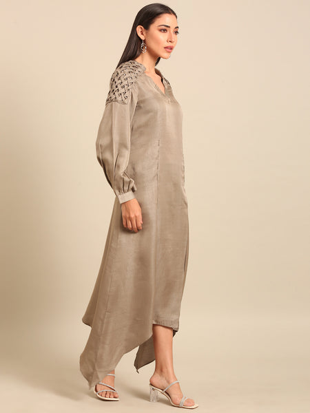 Dark Grey Bemberg Silk Dress (The Earl Grey & Pearl Ganache) - AS0743