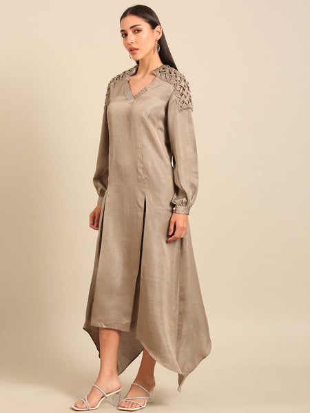 Dark Grey Bemberg Silk Dress (The Earl Grey & Pearl Ganache) - AS0743