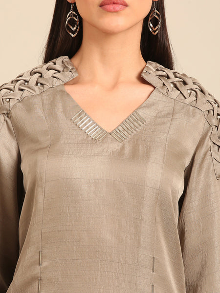Dark Grey Bemberg Silk Dress (The Earl Grey & Pearl Ganache) - AS0743