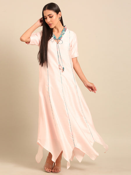 Baby Pink Bemberg Silk Dress (Pink Champagne & Marshmallow Sorbet) - AS0746
