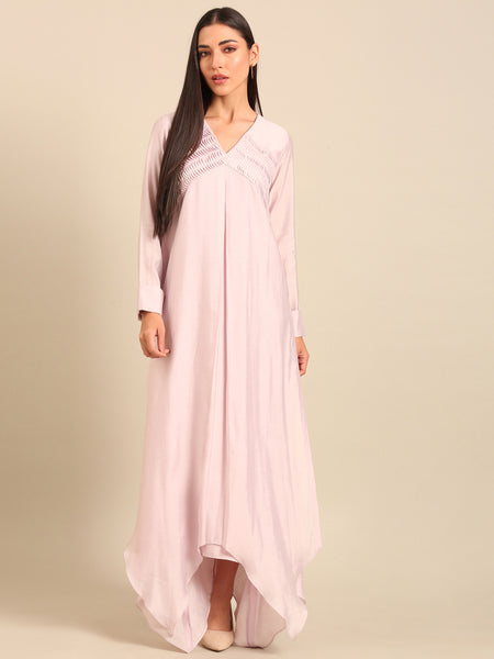 Lavender Roman Silk Dress (Frosted Lilac Meridian) - AS0747