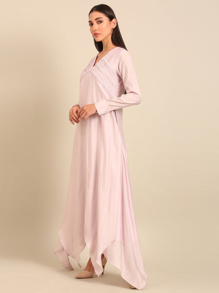 Lavender Roman Silk Dress (Frosted Lilac Meridian) - AS0747