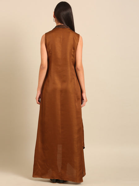 Rust Gold Bemberg Silk Dress (Spiced Amber & Espresso Sorbet) - AS0748