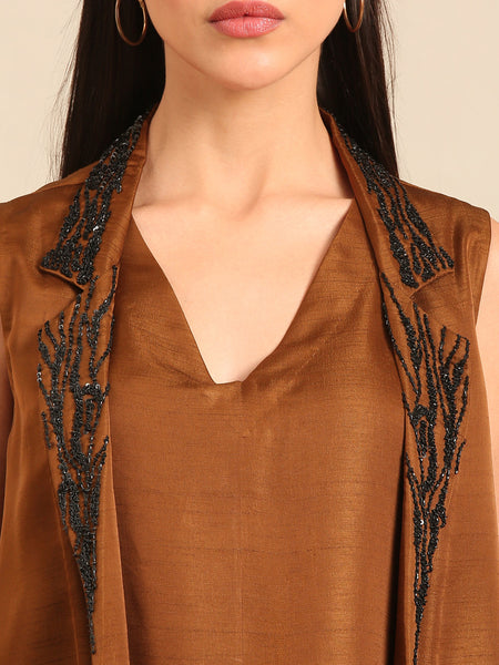 Rust Gold Bemberg Silk Dress (Spiced Amber & Espresso Sorbet) - AS0748