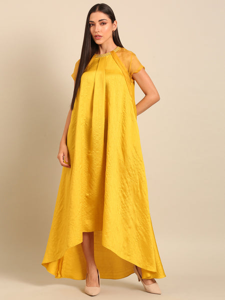 Yellow Bemberg Silk/Organza Dress (Lemon-Zest & Honeyed-Organza) - AS0751