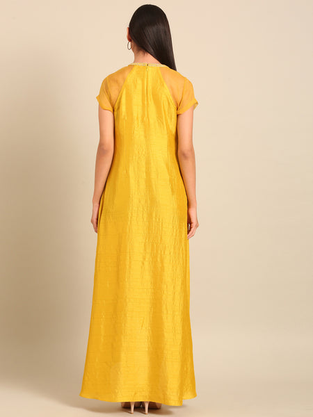 Yellow Bemberg Silk/Organza Dress (Lemon-Zest & Honeyed-Organza) - AS0751