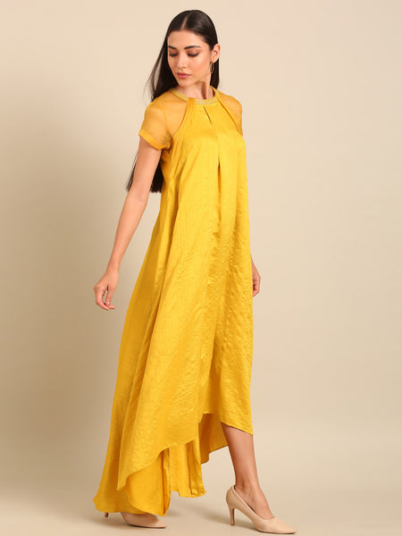 Yellow Bemberg Silk/Organza Dress (Lemon-Zest & Honeyed-Organza) - AS0751