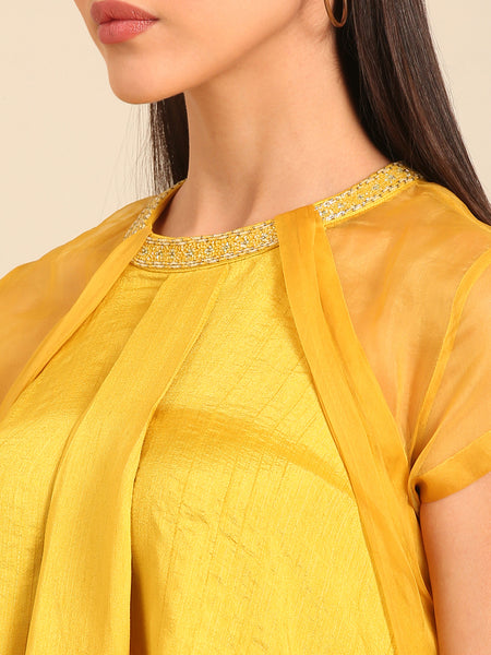 Yellow Bemberg Silk/Organza Dress (Lemon-Zest & Honeyed-Organza) - AS0751