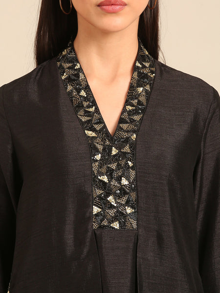 Black Bemberg Silk Dress (Midnight Peppercorn & Ash Chantilly)- AS0752