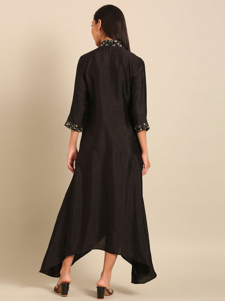 Black Bemberg Silk Dress (Midnight Peppercorn & Ash Chantilly)- AS0752