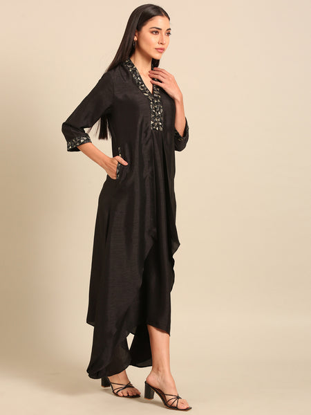 Black Bemberg Silk Dress (Midnight Peppercorn & Ash Chantilly)- AS0752