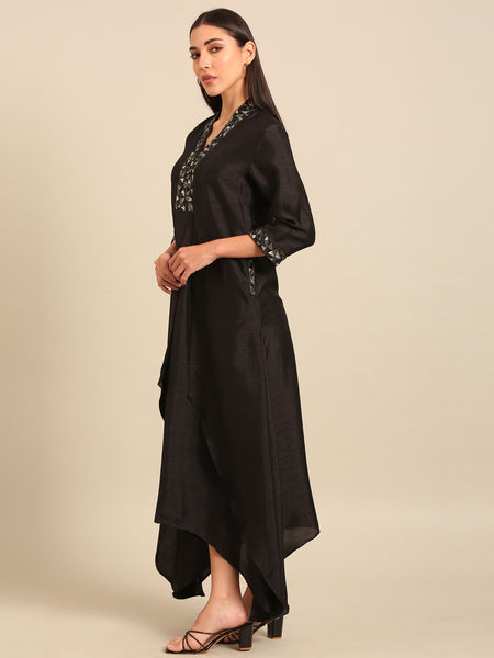 Black Bemberg Silk Dress (Midnight Peppercorn & Ash Chantilly)- AS0752