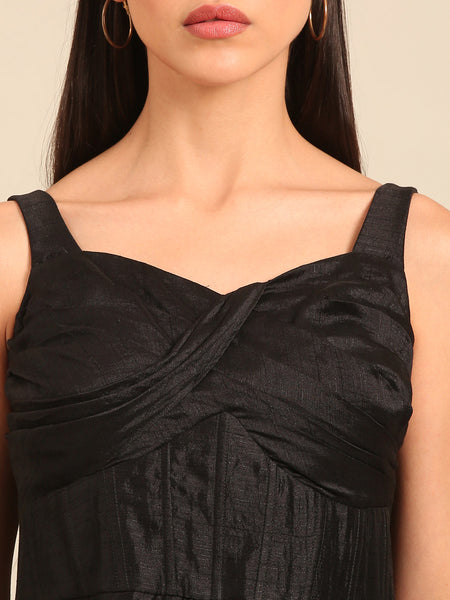 Black Bemberg Silk Maxi Dress (The Midnight-Honey) - AS0753