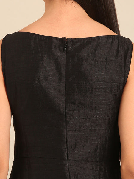 Black Bemberg Silk Maxi Dress (The Midnight-Honey) - AS0753