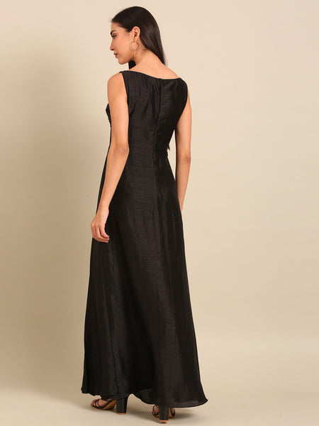 Black Bemberg Silk Maxi Dress (The Midnight-Honey) - AS0753