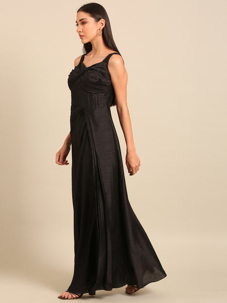 Black Bemberg Silk Maxi Dress (The Midnight-Honey) - AS0753